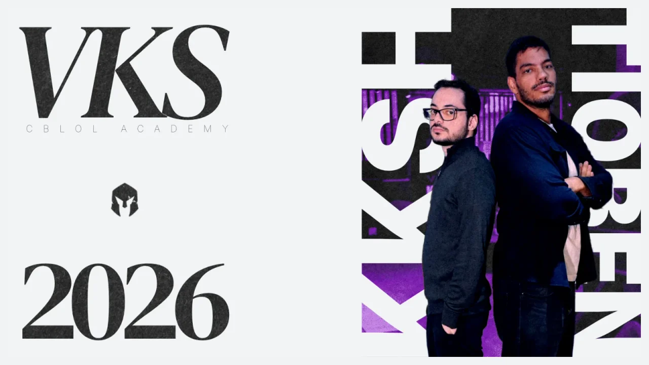 Closing slide with VKS and 2026 in large serif type and two figures in front of vertical lettering.