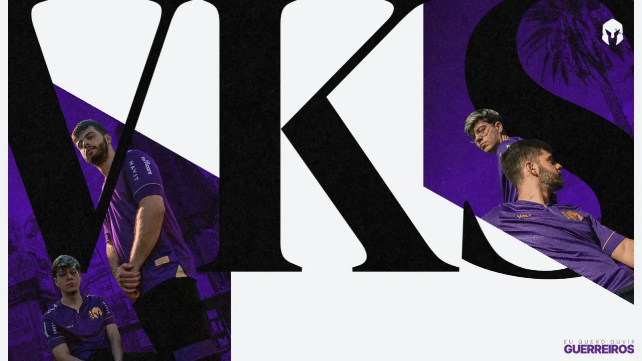Final slide with an enormous VKS monogram overlapping photos of the team in purple.